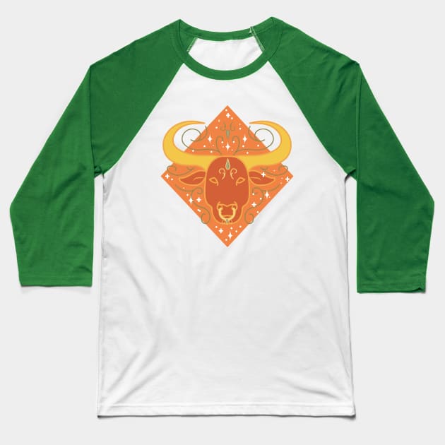 Taurus Bull (Orange) Baseball T-Shirt by VenusAndMoon